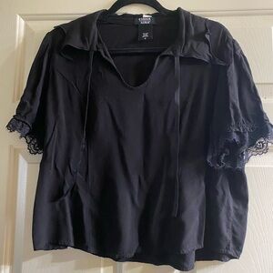 Elegant Black Bat Collar Blouse